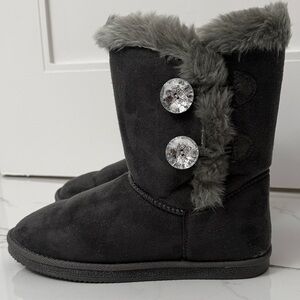 NEW Gray Fur Lined Boots with Crystal Buttons